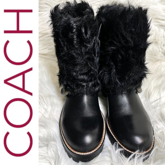 NWT COACH Leighton Shearling Lamb Fur Black Moto Boots, Size 6.5 (EU37) - Picture 5 of 13